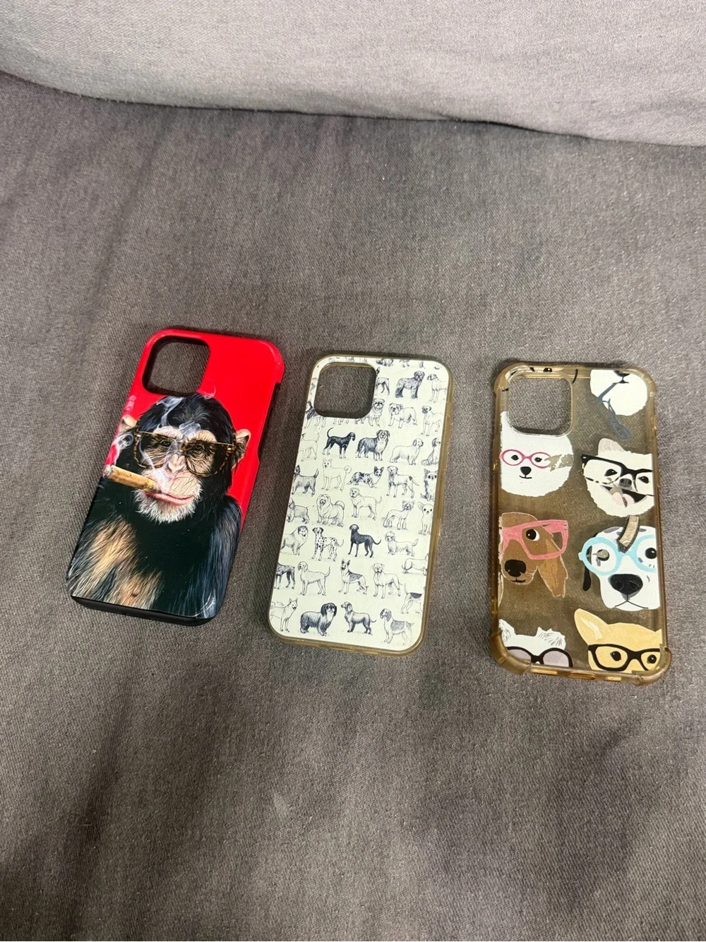 Set of 3 Cute Dog & Monkey iPhone Cases - Red, Cream, Brown